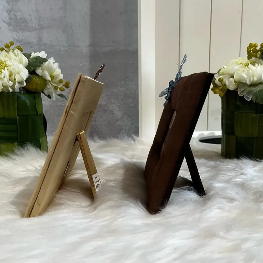 NEW Fusion Pier One Silk Dragonfly 3x3 Square Picture Frame Set Chocolate Gold